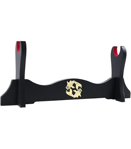 Support Mural ShenLong Pour 3 Armes – Katana Ou Sabre – Bois Laqué Gravé Élégant