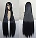 THZ Women's Extra Long Straight Oblique Bangs Black Color Anime Hair Wigs
