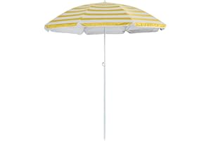 Harbour Housewares Yellow Striped Beach Parasol with Push-Lock System - 1.74 x 1.93m - UPF 50+ Portable Garden Umbrella Lightweight UV Sun Protection Umbrella for Picnics, Garden and Beach Days
