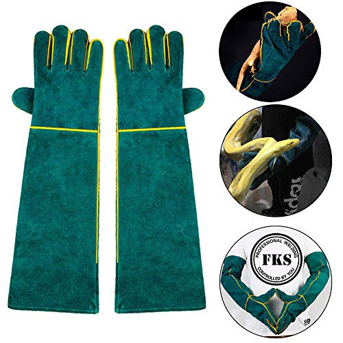 AUOKER Anti-Bite Guanti da Lavoro, 58 cm/ 23 Pollici Guanto di Pelle Resistente AntiGraffio per Bagno, Grooming, Manipolazione Cane/Gatto/Uccello/Serpente/Lucertola/Reptile - Guanti di Protezione