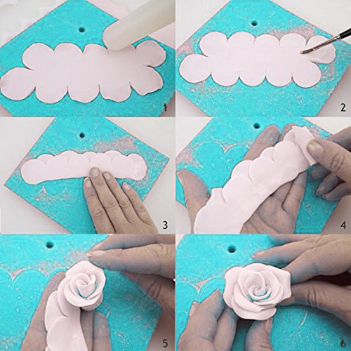 Rosalina – 20-teiliges Set mit 12 Größen einfaches Rosenwerkzeug/ Stecher + 8-teiliges Formwerkzeugset, 2 Blumenschaummatten, 23cm/ 9inch Teigrolle mit Antihaftungsbeschichtung und Markierungen, 6 verschiedene Dekorationspinsel. Für Zuckerkunst, Glasuren, Kuchen, Cupcakes + KOSTENLOSE ANLEITUNG MIT IDEEN - 2