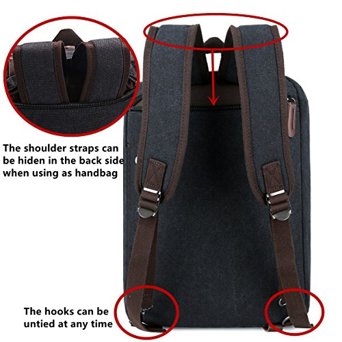BAOSHA HB-22 Vintage Leinwand Herren Aktentasche Rucksäcke Arbeitstasche Umhängetasche Laptoptasche Schwarz - 4