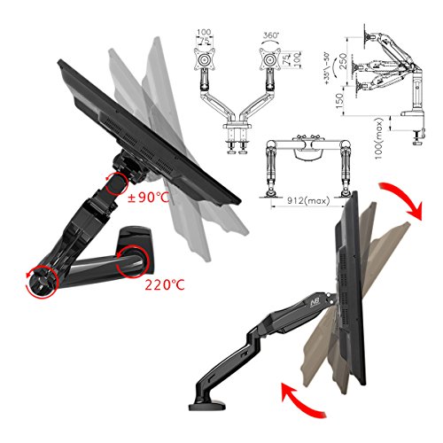 Cusfull Dual Tischhalterung Monitorhalterung Monitor Ständer Schwenkbarme für 2 LCD LED Monitore 17“-27“ – Einstellbar VESA 75 / 100 - 3