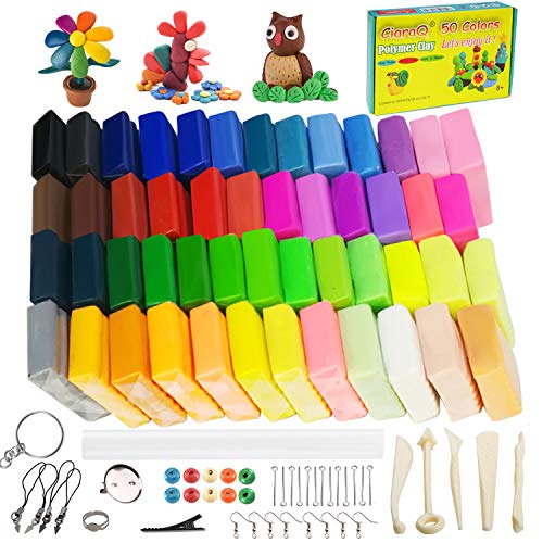 CiaraQ Polymer Clay, 50 Colors Oven Bake Clay with 8 pcs Modeling Tools, Modelling Clay Soft and Nontoxic DIY Plastic Tools and Accessories