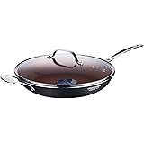 Amazon Brand – Eono Frying Pan -Non Stick Copper Skillet with Lid PTFE PFOA Free -Induction Hob Frying Pan Oven Safe -32cm,Co