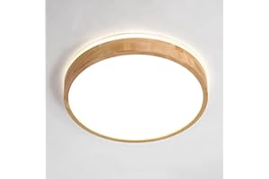 YYUTLUO Plafoniera LED in Legno, Lampada Rotonda in Legno Naturale con Bagliore Superiore a 360° Bianco naturale 4500K, 18W 1600lm Soggiorno Cucina Sala Pranzo Corridoio Casa Ufficio Cameretta(Ø30cm)