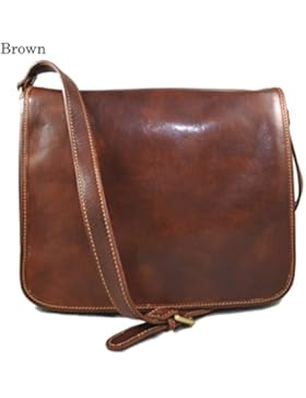 Leder herren aktentasche messenger braun ledertasche umhangetasche schultertasche tragetasche made in Italy damen...