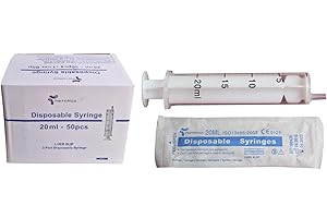 PintoMed Seringue Sans Aiguille, à usage unique, 2 pièces, Stérile, Luer Slip, 50 pièces (20 ml)