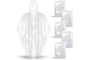 JITIFAZH Pack of 5 Disposable Rain Poncho with Hood, Emergency Transparent Raincoats Waterproof for Men and Women, Camping, Hiking, Travel, Concerts, Festival, Lightweight Rain Poncho, Transparent