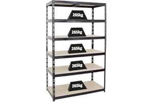 PROREGAL Étagère Charge Lourde Giant Tiger | HxLxP 200x120x60cm | 265kg par Niveau | 6 Niveaux | Noir | Étagère Robuste de Garage, Atelier, Cave, sous-Sol, Stockage, Rangement, rayonnage