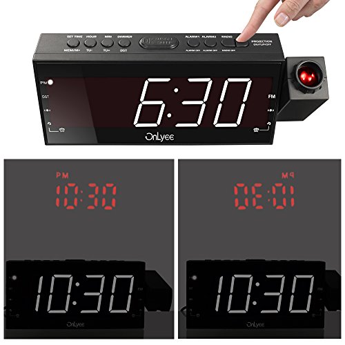 OnLyee 1,8”LED Dimmbarer Projektion Dual-Wecker mit FM Radio und USB Aufladefunktion, Batterie-Backup, Sleep-Timer und Snooze Funktion - 5
