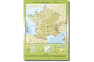 GéoReflet Carte de France Murale - Carte de France Physique : Relief et Hydrographie - Affiche 60x80cm