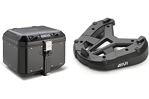 GIVI Dlm46B Trekker 46 Dolomiti Monokey, Malletta, Alluminio, Nero, 40 & M7 Monokey Bulloni di Fissaggio E Piastra Moto per FZ Monorack Arms