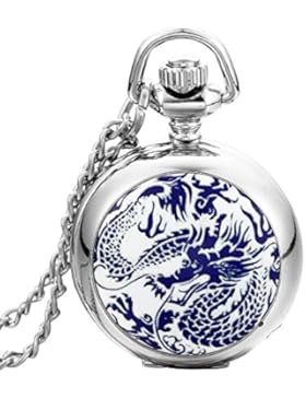 JewelryWe Damen Herren Taschenuhr Emaille Drachen Totem Uhranhänger Quartz Legierung Kettenuhr Uhr Halskette