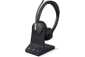 Yealink WH64 Casque sans fil avec microphone, portée de 185 m, DECT & Bluetooth, double mode, casque sans fil avec 3 microphones pour Teams Zoom, Skype, UC, téléphone IP, PC, temps de conversation 32H