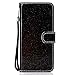 Produktbild Edaroo Schwarz PU Lederhülle Für Samsung Galaxy A8 2018, Luxus Bling Diamant Glänzend Glitzer Strass Magnetverschluss Ledertasche Klapphülle Brieftasche Schutzhülle für Samsung Galaxy A8 2018