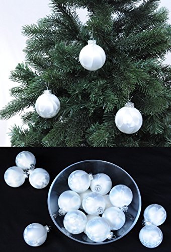Thüringer Glas Eislack Christbaumkugeln Weiß Weihnachtskugeln 4 5 6 7 8 cm, Größe:Ø 8 cm (6 Kugeln)