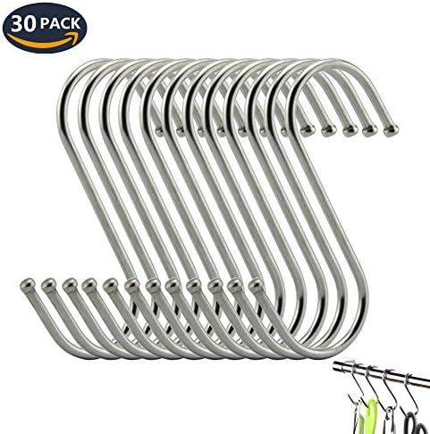 S Hooks 3 Inch S Shaped Utility Hooks, Gyges 30 Pack Hanging Hooks Stainless Steel Metal Hanger Heavy Duty Hooks, Storage Holders Hooks for Kitchen, Work Shop, Bathroom, Plants, Office, Garden (3in BOLD)