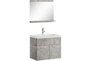 Badplaats B.V. Badezimmer Badmöbel Set Montreal 02 60cm Waschbecken Beton Grau - Unterschrank Waschtisch Spiegel Möbel