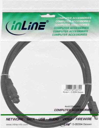 InLine 34902 FireWire Kabel (IEEE1394, 4-polig Stecker-auf-9-polig Stecker, 1,8m) schwarz - 2
