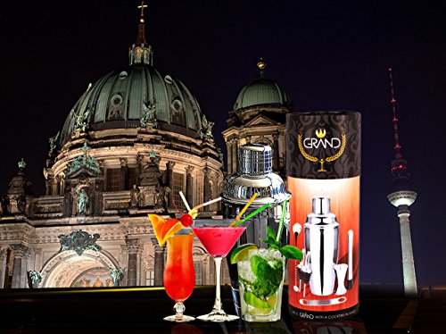 Cocktailshaker Set von GRAND – Das Geschenkeset beinhaltet 1x Edelstahlshaker, 1x Premium Doppel-Messbesser, 1x Stößel, 1x Mixlöffel, 1x Flaschenöffner, 1x CocktailRezepte-Ebook. - 7
