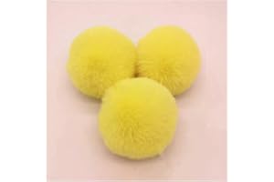 BrightGlow Faux Fur Pompom 8 cm Soft Pompoms for Crafts, Large Pom Pom Balls, Fur Pompom, Faux Fur Pompoms, DIY Pom Pom Balls, Rabbit Fur Pompoms for Hats, Beanies, Bag, Yellow, Pack of 10