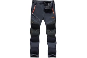 TACVASEN Men's Outdoor Winter Trousers Fleece Softshell Trousers Water-Resistant Hiking Trousers with Zip Pockets