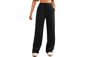 FACDIBY Jogginghose mit weitem Bein für Damen, elastisch, hohe Taille, Kordelzug, lockere Hose mit Taschen