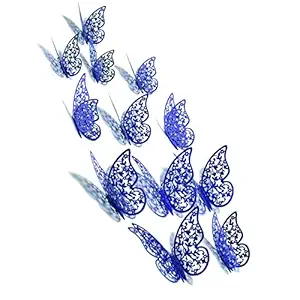 Xtore 12pcs 3D Home Decor Butterfly with Sticking Pad - (Shimmer Blue , Set of 12)