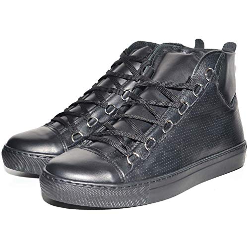 Sneakers Uomo Alta Stringata Nera Pelle Made in Italy Men Shoes Scarpe (41)