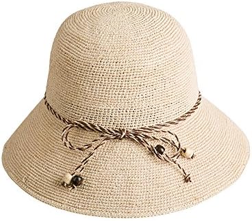 GOWOLD HEEYHAI Hat female summer Rafi straw hat female tourist holiday beach hat adjustable breathable folding sun hat girls small fresh pure hand-woven (Color : Natural color)
