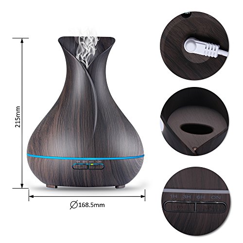 Aroma Diffuser, Luftbefeuchter ultraschall 400ml Raumbefeuchter Humidifier mit Kalten Nebel Abschaltautomatik LED Farbwechsel (Dunkles Holz) - 2