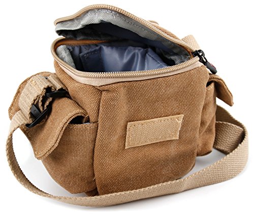 Petit   tui avec bandouli  re pour Nikon Coolpix P610 et L840  Canon PowerShot SX410 IS et Pentax XG-1 appareils photo Bridge NU - style vintage couleur beige sable adapt  e - DURAGADGET