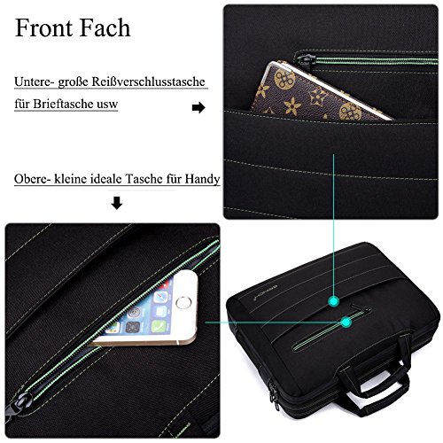 BRINCH Laptop Tasche, Nylon Gewebe Messenger Bag 17,3 Zoll leicht Henkeltasche Stoßfest Umhängetasche mit Schulterriemen für 17 – 17,3 Zoll Laptop / Notebook / MacBook / Ultrabook / Chromebook,Schwarz-Grün - 2