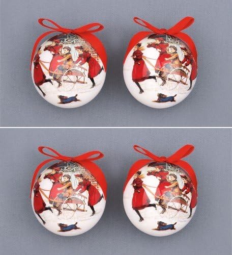 CrillysPremier Set of 4 75mm Vintage Victorian Sledging Scene Christmas Baubles