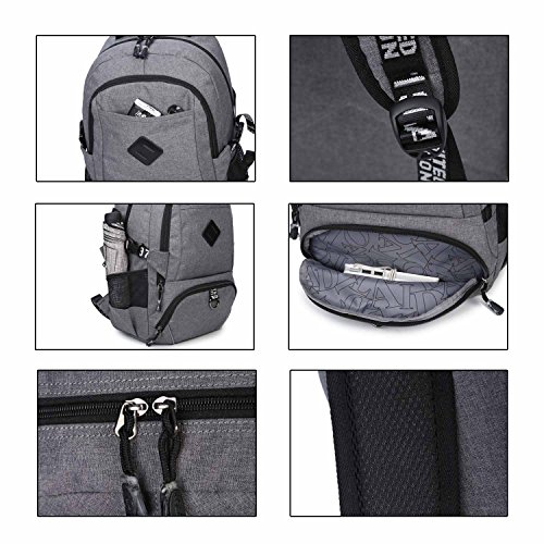 Neuleben Wasserabweisend Rucksack mit USB Port Business Laptoprucksack f  r 15 6 Zoll Schulrucksack f  r Damen Herren  Grau 