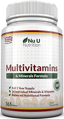 Nu U Multivitamins & Minerals Formula – 24 Vitamines et Minéraux - Végétarien - Homme/Femme - Cure d'1 An/365 Comprimés - Compléments alimentaires de Nu U Nutrition
