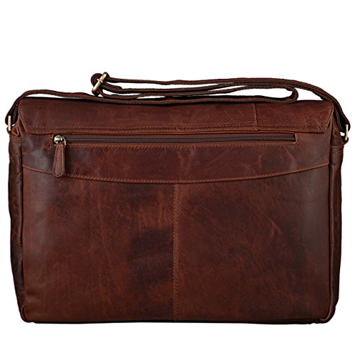 Leder Laptoptasche Herren Damen Unitasche Notebook Aktentasche Businesstasche Schultertasche Umhängetasche Groß 17.3 Zoll Büffel Leder, Cognac braun, Hergestellt in Italien - 2