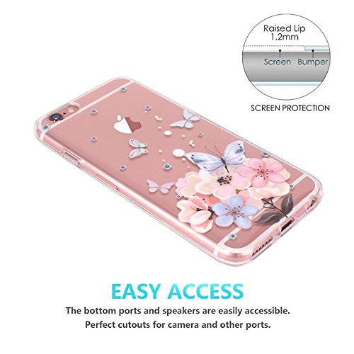 iPhone 6 Case, iPhone 6S Case, JIAXIUFEN Girl Floral TPU Silicone Gel Soft Clear Case Cover for Apple iPhone 6 6S - Light Pink Butterfly Flower