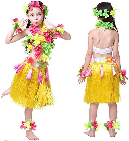 dingnengshop Grass Skirts Kids Hawaiian Hula Dance Costume Cosplay Dress Skirt Garland For Kid