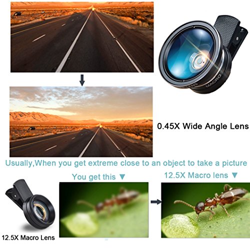 Youniker 3Â in 1Â universale kit obiettivo per iPhone ,12Â x Zoom teleobiettivo + 0.45Â x obiettivo grandangolare + 12.5Â x obiettivo macro obiettivo della fotocamera del telefono a clip, per iPhone 7/6Â Plus, Samsung, most Smart PHONES