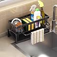 UTTARZONE Metal Sponge Holder for Kitchen Sink – Auto-Draining Sink Organizer Caddy with Soap Tray, Brush & Towel Holder | He