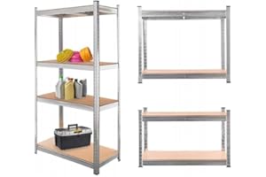 Mega-M BASIC Regał MAGAZYNOWY metalowy rozkładany OCYNK 2w1-4 PÓŁKI - MDF- piwnica garaż - 175kg/półkę - udźwig 700 kg (160x80x40 cm)