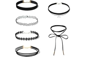 Clyhon 6 Pcs Novelty Choker Necklaces, Elastic Necklace, Choker Necklace Set, Velvet Choker Chain, Necklace Tattoo Collar for Girls Women Teen Girls Children