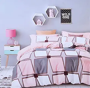 ME Products Glace Cotton Block Printed King Size Double Bedsheet with 2 Large Size Pillow Cover for Home ( Multicolour)