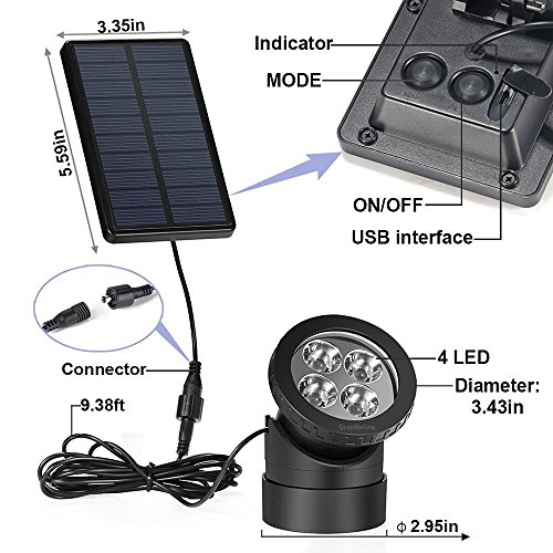 GrandBeing® Gartenleuchte 4 LED AußenleuchteWasserdicht led solar strahler Spotlicht Solarlicht Sonnenenergie Landschaft Beleuchtung für im Freien , Garten ,Pool ,Teich Punkt Licht Lampe (weiß) - 4