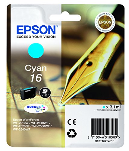 Epson Original T1622 Füller, wisch- und wasserfeste Tinte (Singlepack) cyan