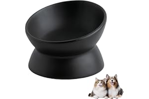 ZYKPHAO Elevated Cat Food Bowl, Ceramic Raised and Tilted Pet Water Bowl, Anti Vomiting Cat Feeding Bowls - Stress Free Shallow Cat Bowl, Stress Free for Cats and Small Dogs,150ml/5oz (Black, 1 Pack)