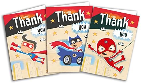 Children's Thank You Cards Superhero Mixed Pack x 24 Cards