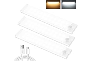 shirylzee Unterbauleuchte Küche LED, 3 Stück 44 LEDs Schrankbeleuchtung 2000mAh Akku USB-C Wiederaufladbares bewegungsmelder licht mit Magnetische Lichtleiste for Kleiderschrank, Küche, Treppe